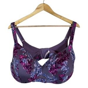 Cacique Lightly Lined Floral Full Coverage Underwire Bra Purple Plus Size 42DDD